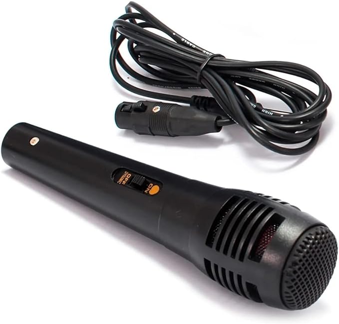Microfone Dinâmico Profissional Com Cabo 5 Metros P10 para Karaokê Caixa de Som e Instrumentos