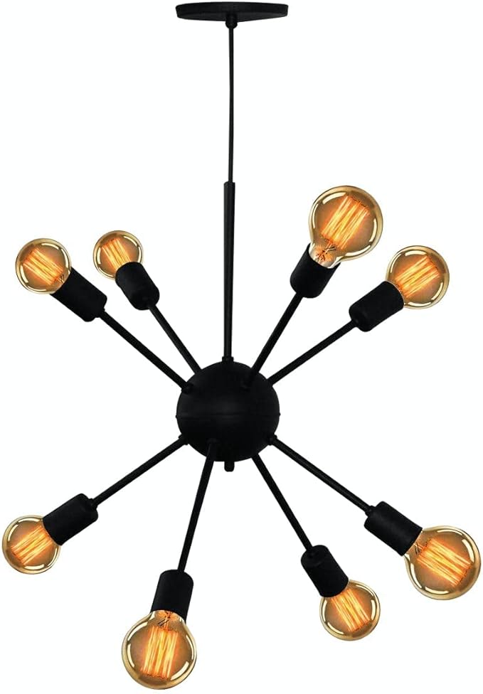 Lustre Pendente Moderno Sputnik Para 8 Lâmpadas Preto