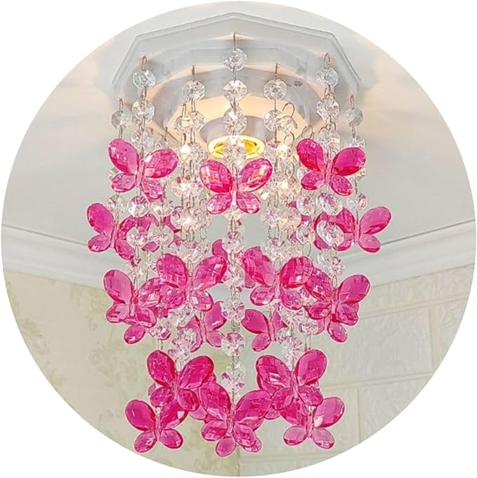 Lustre Infantil de Teto Decorar Ambiente Princesa Luminária para Quarto de Bebê Menina Borboletas Cor Rosa 17x25cm