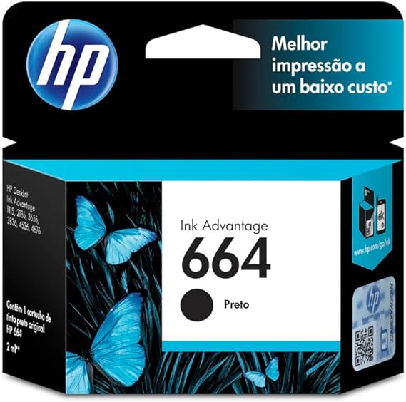 Cartucho HP 664 Preto Original (F6V29AB) Para HP Deskjet 2136