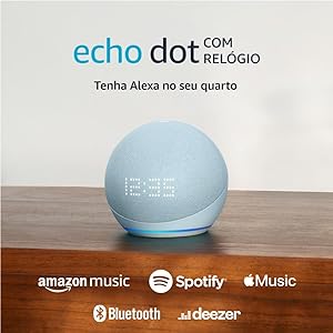 Echo Dot 5ª geração com Relógio | Smart speaker com Alexa | Display de LED ainda melhor | Cor Azul Claro