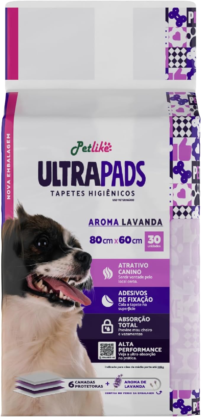 PetLike - Tapete Higiênico com Aroma de Lavanda para Cães Ultra Pads - 80x60cm - 30 und
