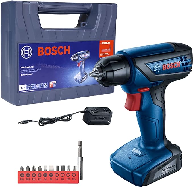 Bosch Parafusadeira Furadeira Gsr 1000 Smart 12V Com 1 Bateria 1 Carregador E Maleta