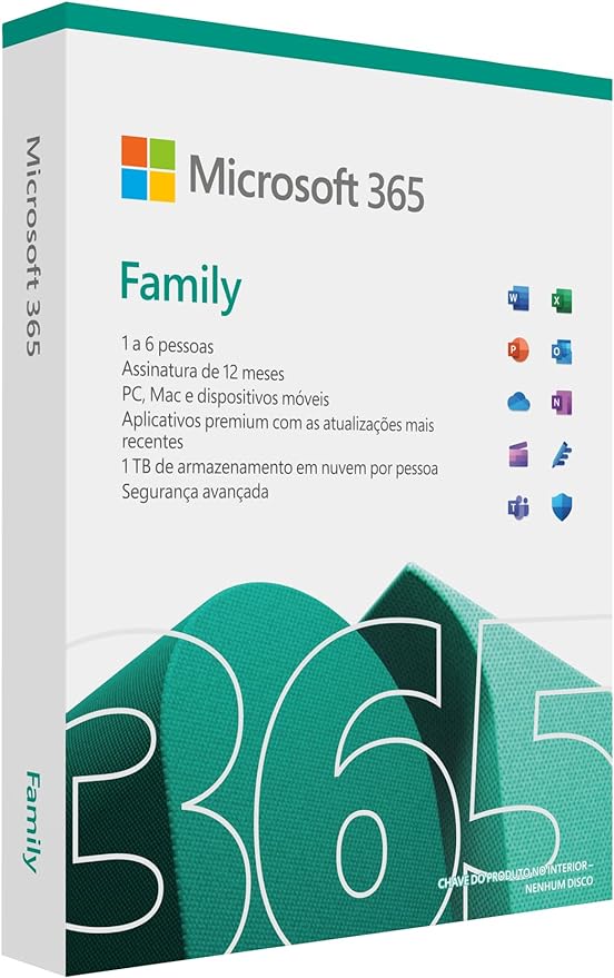 Microsoft 365 Family | Office 365 apps | 1TB na nuvem por usuário | até 6 usuários | assinatura anual | Nova Versão